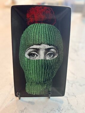 Graphic Balaclava Face Art Plate in Black, Green & Red